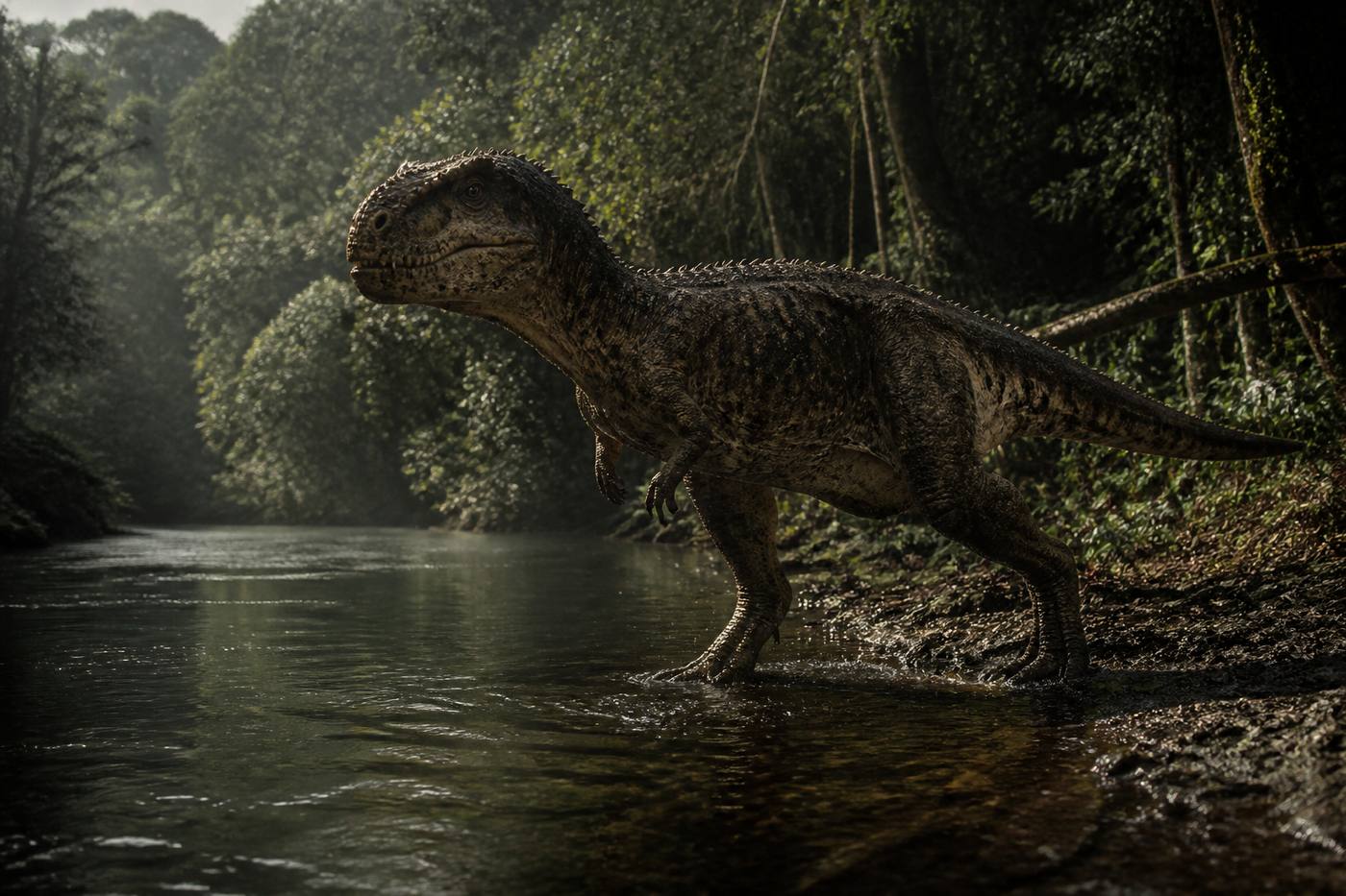 Living dinosaur at a riverbank in the Giant Beast Island game world